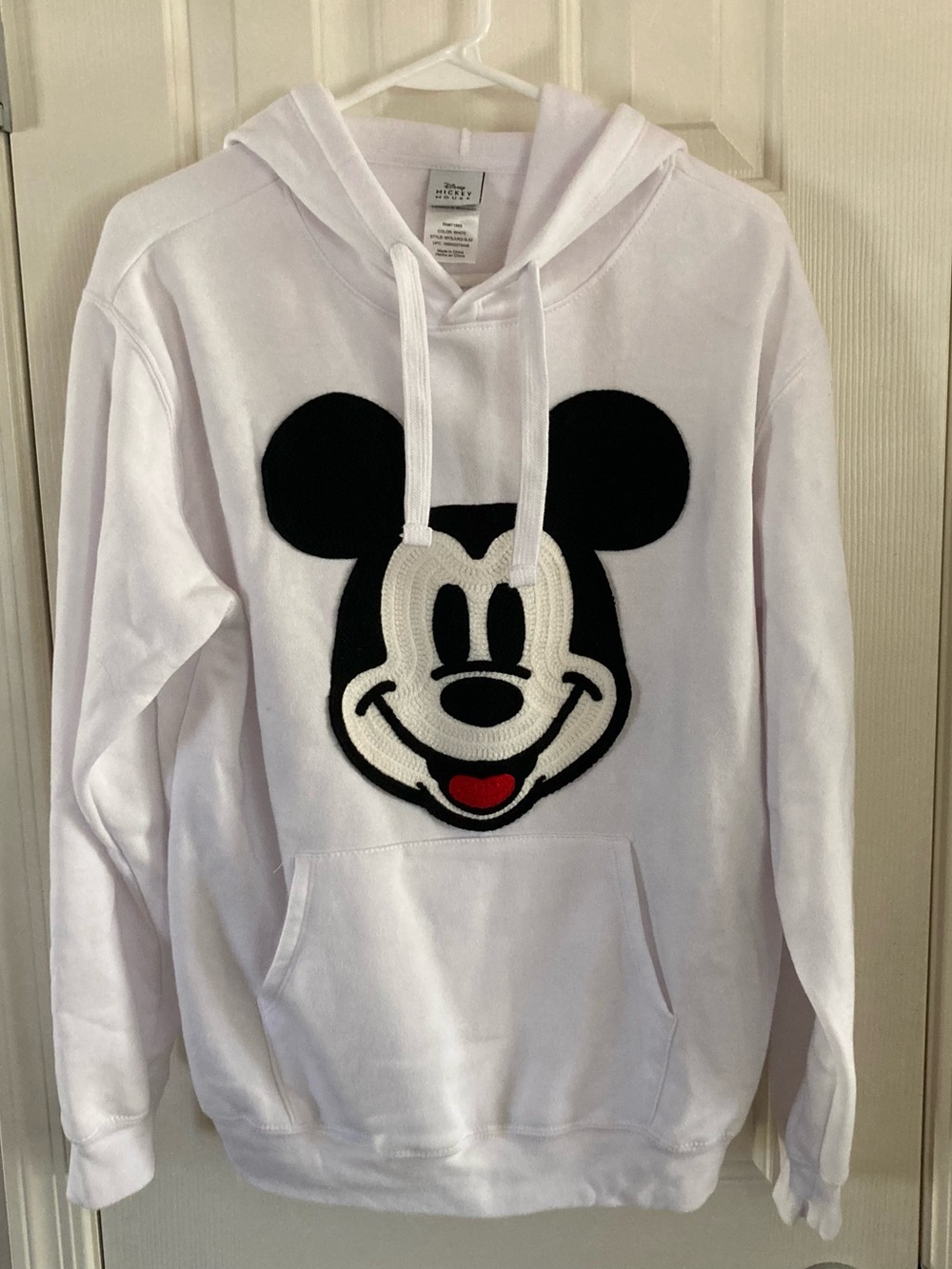 Disney Mickey Mouse Crocheted/Knit Face Patch White Pullover Hoodie Size M